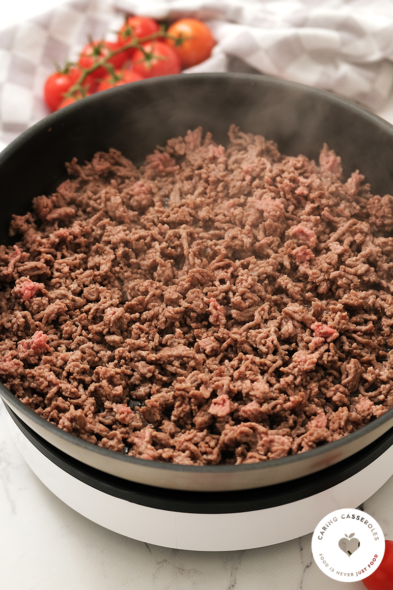 browned hamburger in skillet