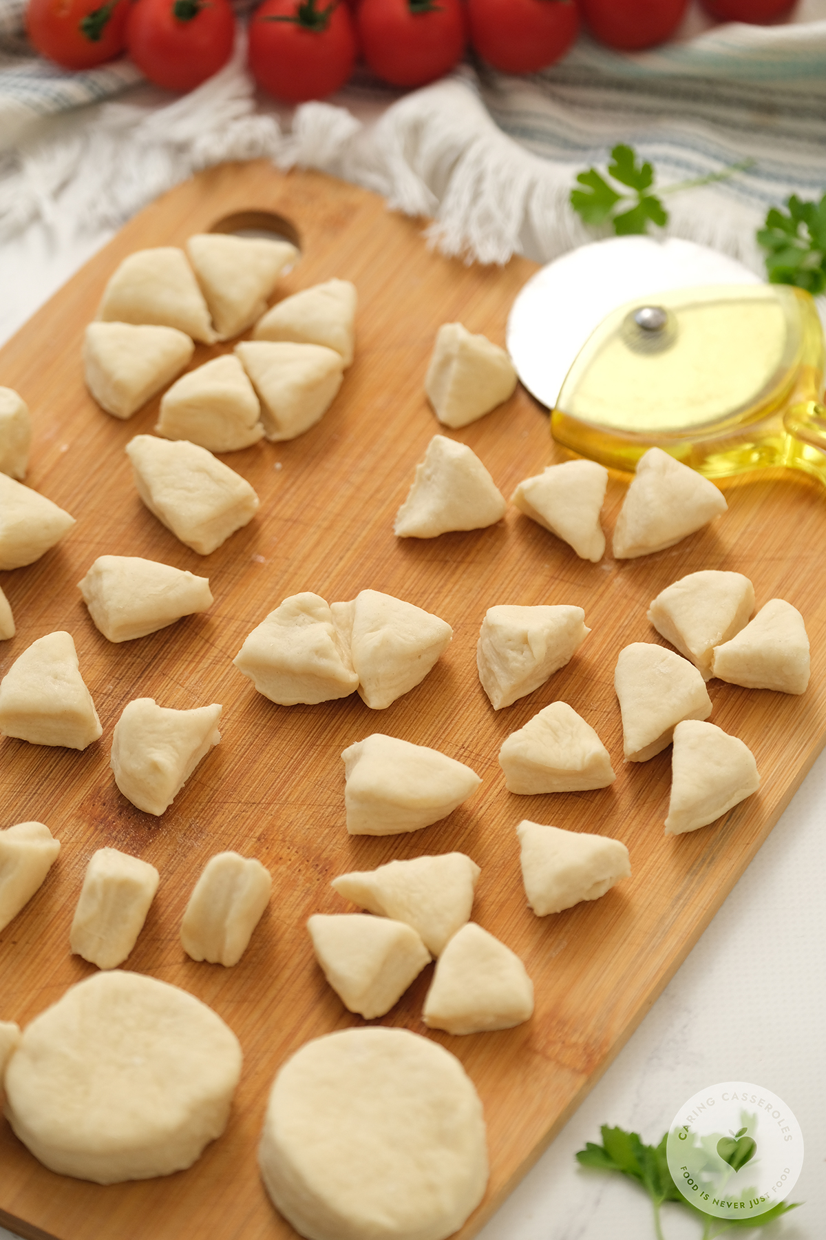 cutting biscuits to make bubble pizza recipe