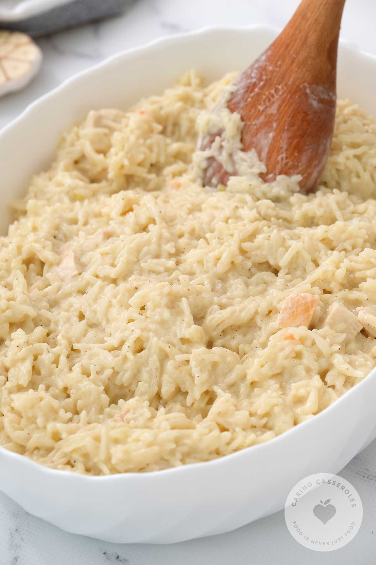 Chicken is added and combined throughly with the rice and sauce. 