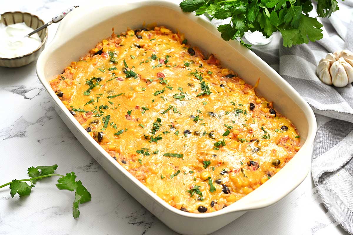 Casserole fresh out the oven and left to stand for 5-10 minutes before serving.