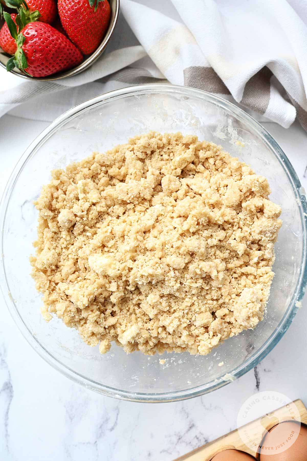 All the wet and dry ingredients combine to form a crumb topping.