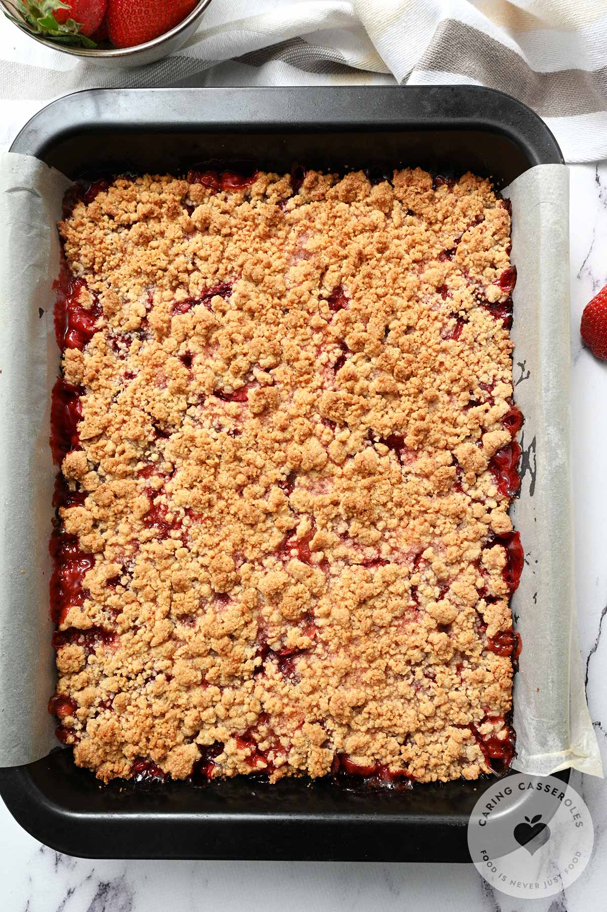 The dish fresh out the oven after being baked for 45 minutes or until golden brown. 