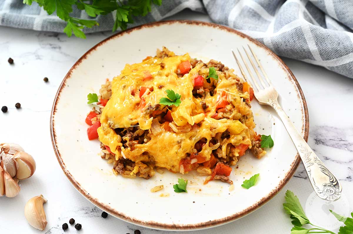 Stuffed Bell Pepper Casserole served on a white plate.