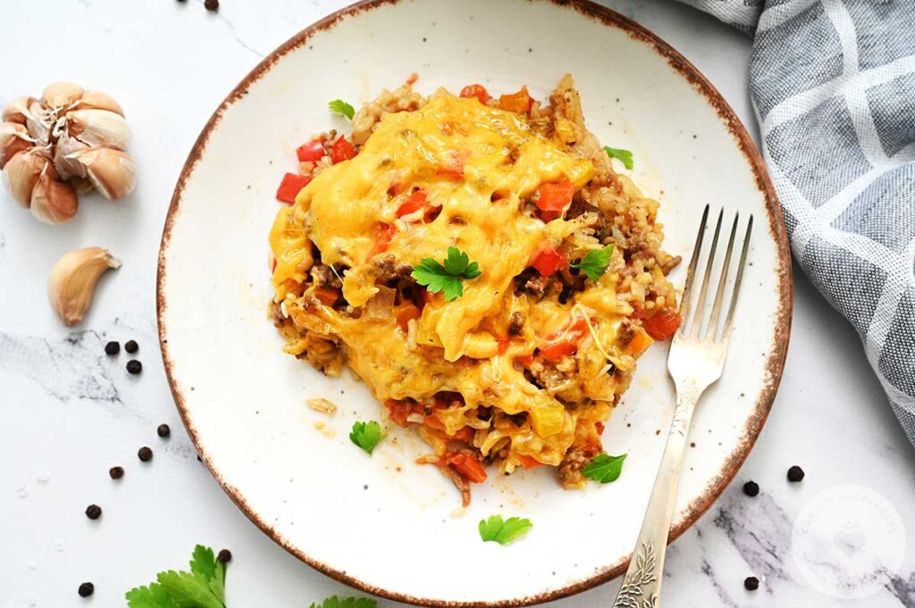 Stuffed Bell Pepper Casserole made from a recipe from Caring Casserole.