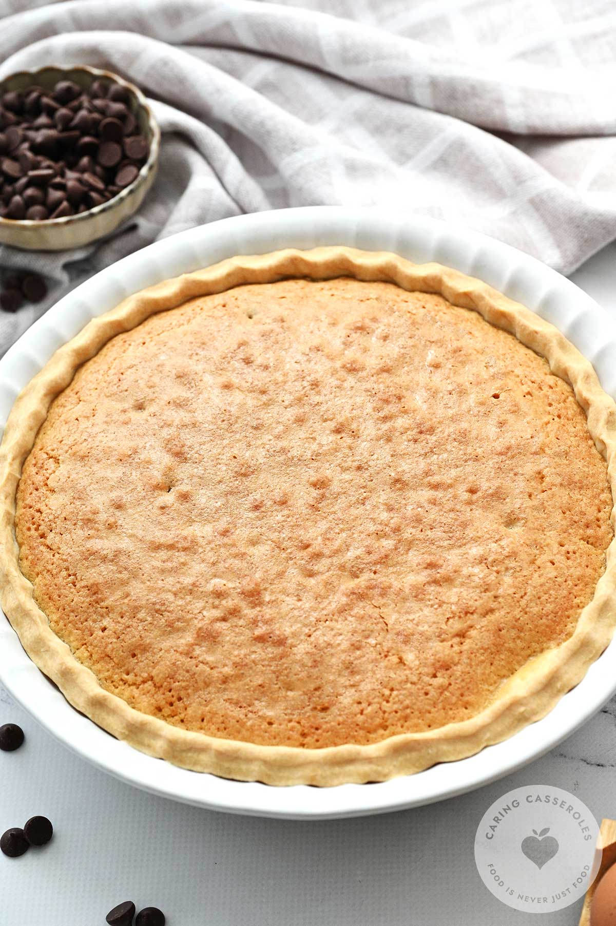 A fresh choclate chip cookie pie just out the oven.