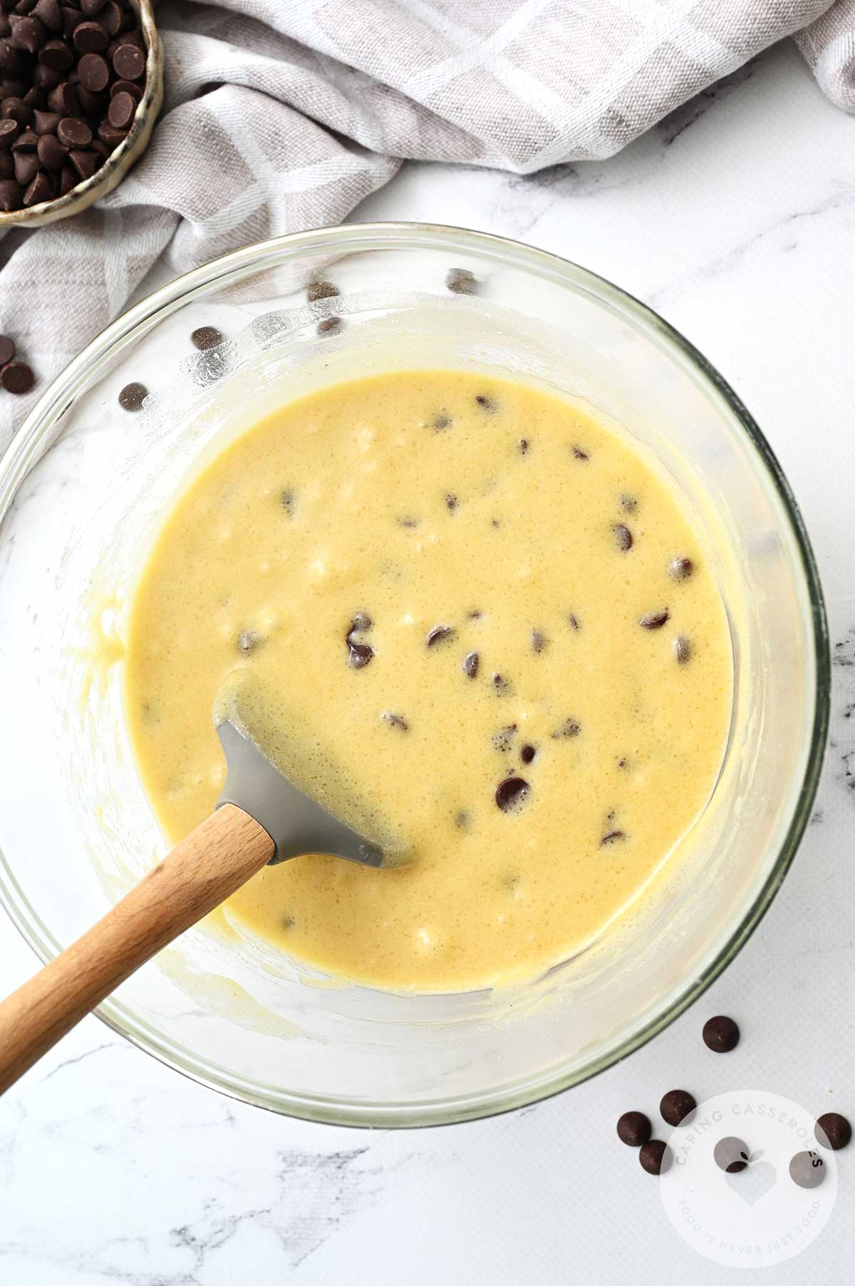 Chocolate chips are folded in. 