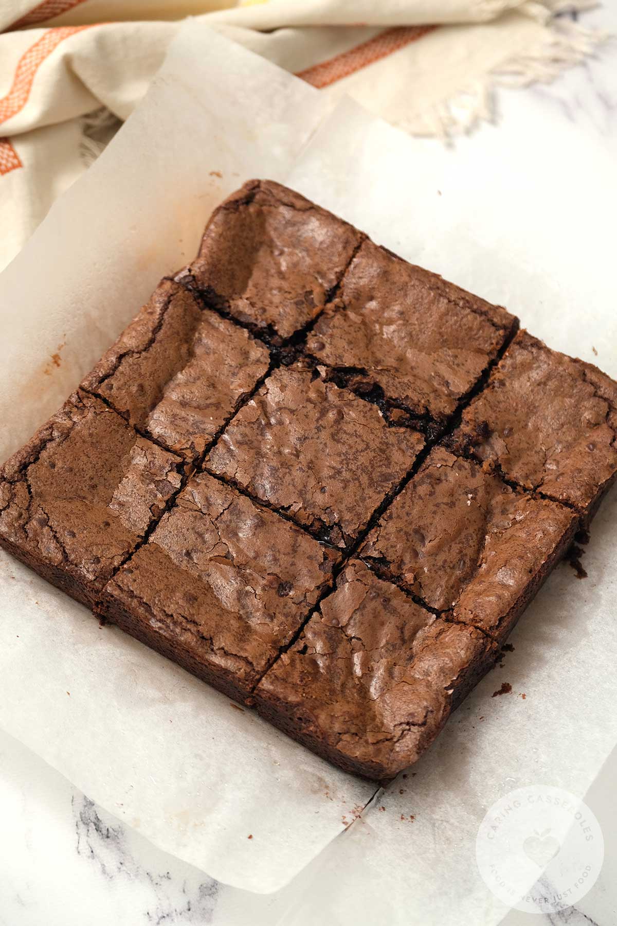 Cut brownies in a baking tray.