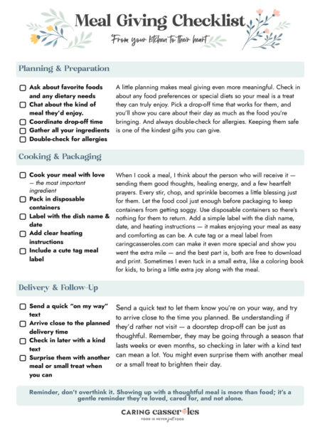 meal giving checklist