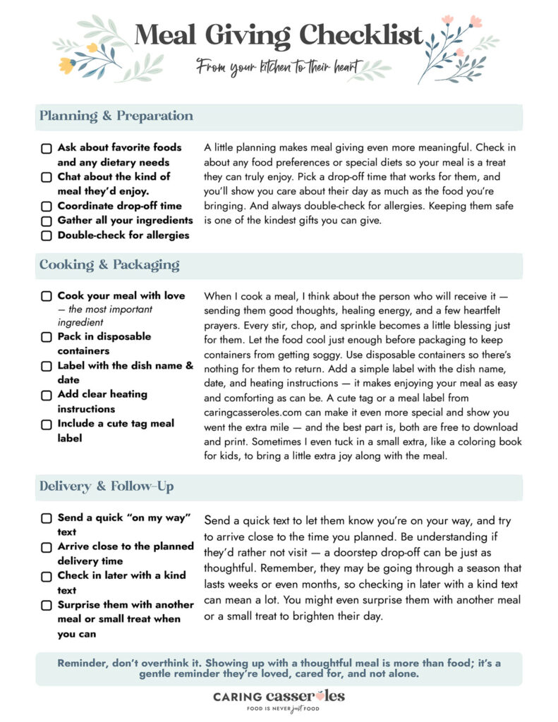 meal giving checklist