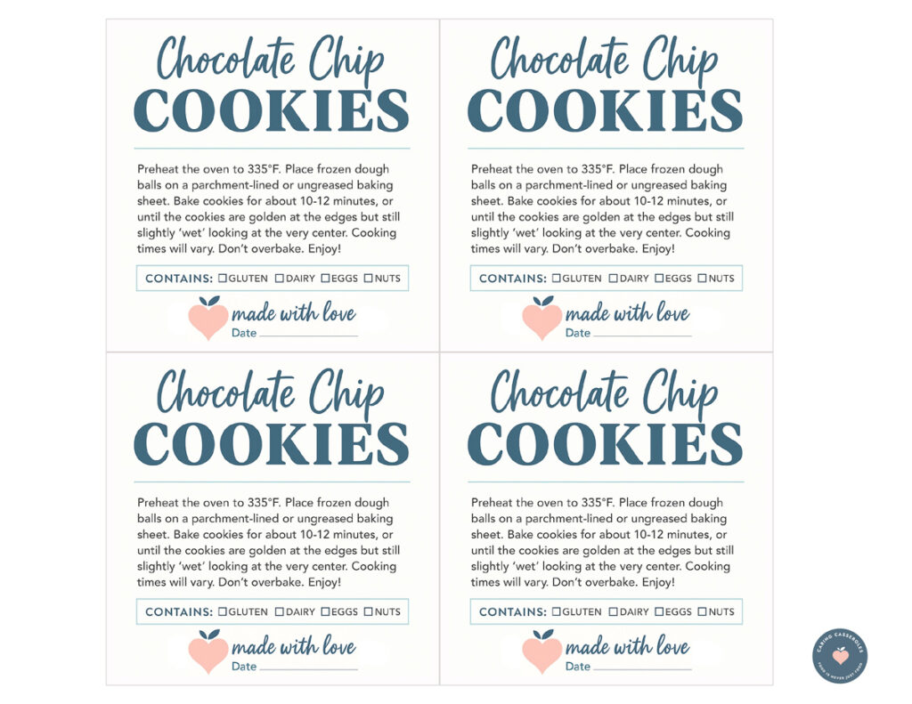 chocolate chip cookie freezer label