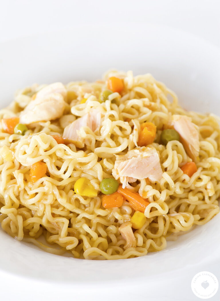 chicken ramen stir fry made with ramen noodles canned chicken and vegetables