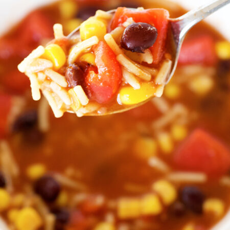 Spanish rice taco soup made from a meal in a bag pantry meal kit